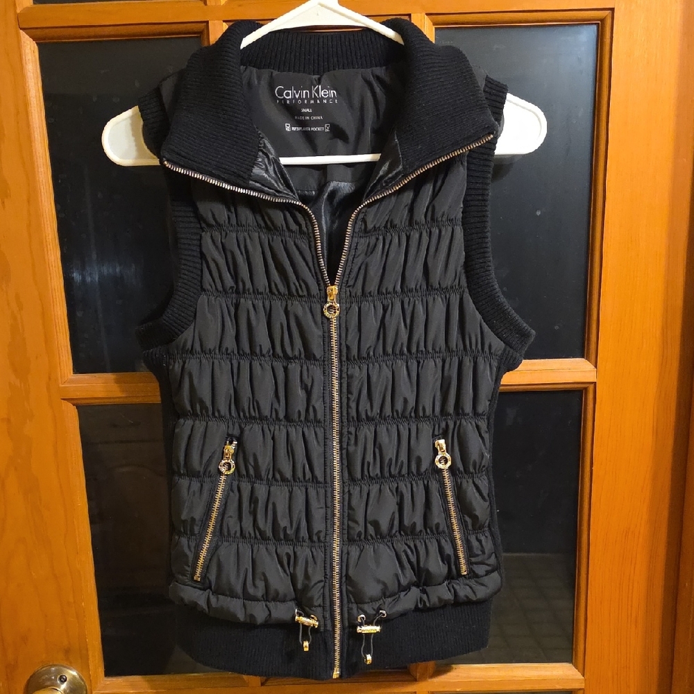 Calvin Klein Performance Women's Black Puffer Vest with Gold Accents
